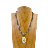NKZ231209-35        15 inches silver Navajo pearl beads with oval cowboy pendent Necklace