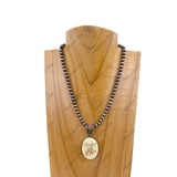 NKZ231209-35        15 inches silver Navajo pearl beads with oval cowboy pendent Necklace