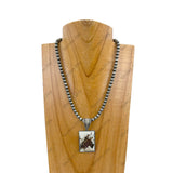 NKZ231209-37        15 inches silver Navajo pearl beads with triangle cowboy pendent Necklace