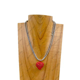 NKZ231223-01                      15 inches double metal chain with red heart pendent Necklace