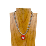 NKZ231223-01                      15 inches double metal chain with red heart pendent Necklace