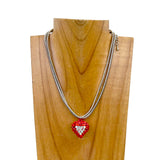 NKZ231223-01                      15 inches double metal chain with red heart pendent Necklace