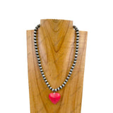 NKZ231223-05               17 Inches silver Navajo pearl beads with blue turquoise stone heart pendent Necklace