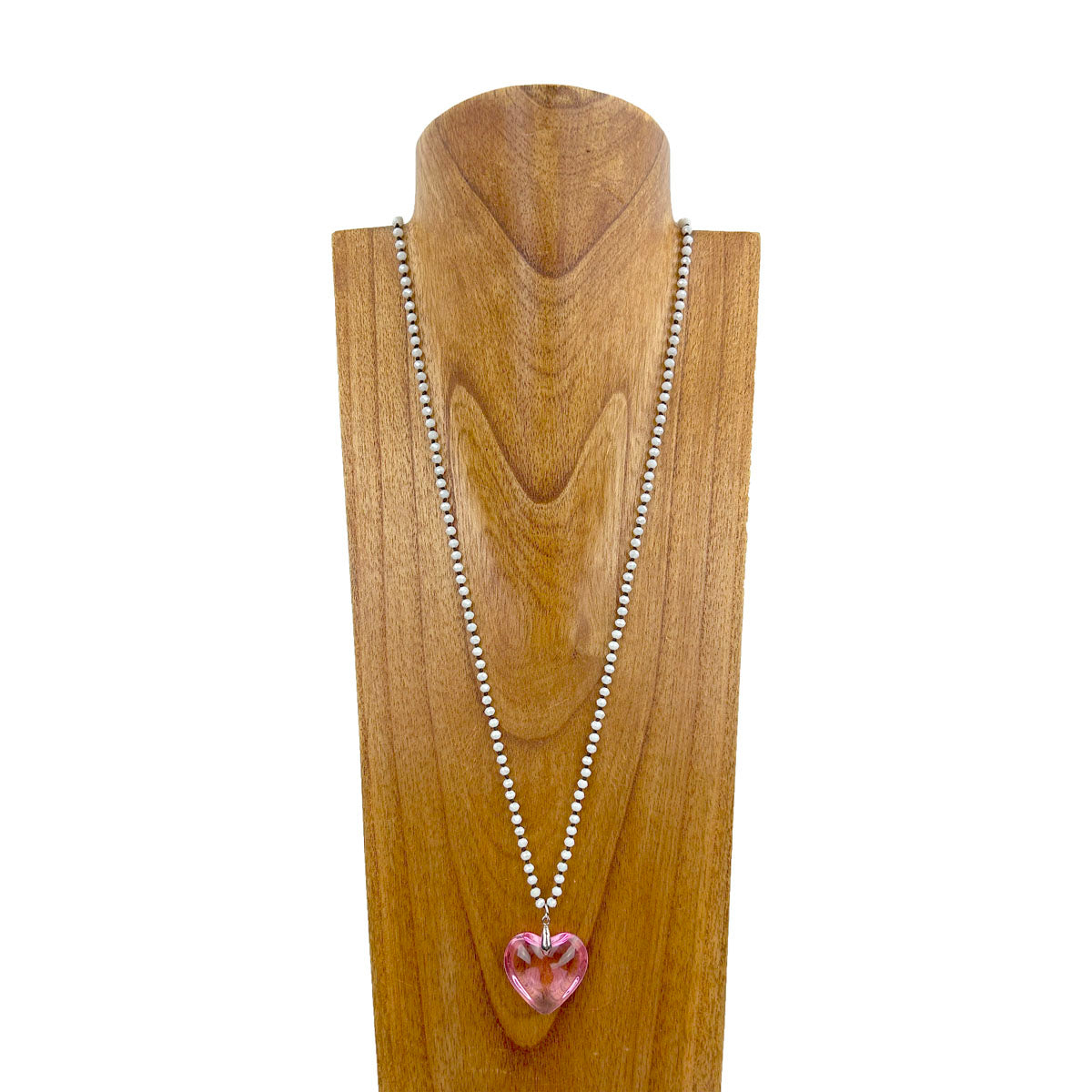 NKZ231223-09             32 inches white crystal beads string with red crystal heart pendent Necklace