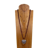 NKZ231223-12             32 inches maroon crystal beads string with silver metal heart pendent Necklace