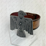 NKZ231226-01            Brown leather with silver metal eagle bracelet