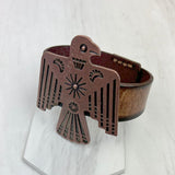 NKZ231226-01            Brown leather with silver metal eagle bracelet