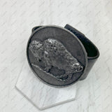 NKZ231226-03          Black leather with silver metal buffalo bracelet