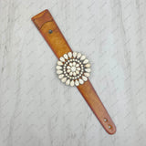 NKZ231226-05                Brown leather with large blue turquoise stone concho bracelet