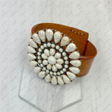 NKZ231226-05                Brown leather with large blue turquoise stone concho bracelet