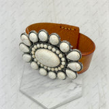 NKZ231226-14               Brown leather with large blue turquoise stone oval concho bracelet