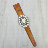 NKZ231226-14               Brown leather with large blue turquoise stone oval concho bracelet