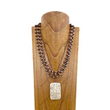 NKZ240217-03             21 Inches copper metal and Navajo pearl beads chain with large blue rectangle turquoise pendent necklace
