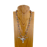 NKZ240217-05               24 Inches silver Navaho pearl and blue turquoise stone beads with silver metal long horn pendent Necklace