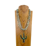 NKZ240217-09                21 inches muti color jade beads with metal cactus pendent Necklace