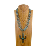 NKZ240217-11            21 inches gray jade beads chain with metal cactus pendent Necklace