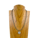 NKZ240312-01                   17 Inches silver Navaho pearl beads with blue turquoise stone concho pendent necklace