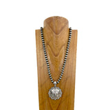 NKZ240312-03                 33 inches silver Navajo pearl beads with silver metal cross pendant Necklace
