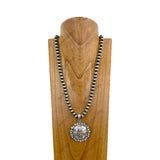 NKZ240312-05                 33 inches silver Navajo pearl beads with silver metal cross pendant Necklace