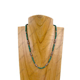 NKZ240312-06           16 inches copper Navajo pearl with green roundel turquoise stone beads Necklace