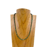NKZ240312-34          16 inches 4mm dark green turquoise stone ball Necklace