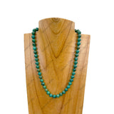 NKZ240312-51                      16 inches 8mm dark green turquoise stone ball Necklace