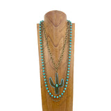 NKZ240330-02                Brass metal chain and blue turquoise stone beads with large metal cactus pendent Necklace