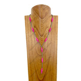 NKZ240330-06                      Silver Navajo pearl with hot pink stone beads "Y" shape Necklace