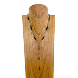 NKZ240330-07                      Silver Navajo pearl with black stone beads "Y" shape Necklace