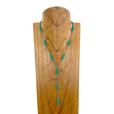 NKZ240330-08                     Silver Navajo pearl with green turquoise stone beads "Y" shape Necklace
