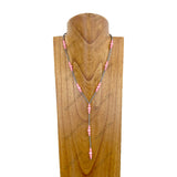 NKZ240330-09                    Silver Navajo pearl with light pink stone beads "Y" shape Necklace