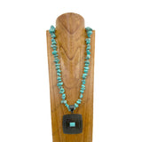 NKZ240330-12                        33 inches blue turquoise stone nuggets with large square silver metal pendent Necklace