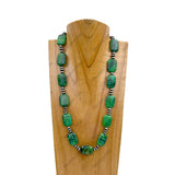 NKZ240330-13          23 inches silver Navajo pearl with green rectangle turquoise stone Necklace