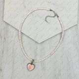 NKZ240330-14              16 inches pink conch beads with pink conch heart pendent Necklace