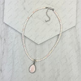 NKZ240330-15               16 inches pink conch beads with pink conch tear drop pendent Necklace