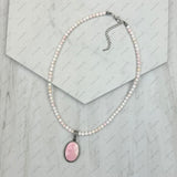 NKZ240330-16                16 inches pink conch beads with oval pink conch pendent Necklace