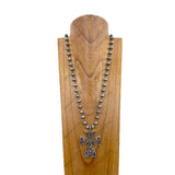 NKZ240414-02                            34 inches silver Navajo pearl beads chain with metal cross Necklace