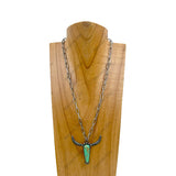 NKZ240414-04                        20 inches silver metal chain with blue turquoise stone long horn Necklace