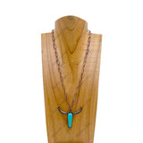 NKZ240414-07                       20 inches copper metal chain with blue turquoise stone long horn Necklace