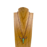 NKZ240414-07                       20 inches copper metal chain with blue turquoise stone long horn Necklace