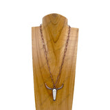 NKZ240414-07                       20 inches copper metal chain with blue turquoise stone long horn Necklace