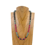 NKZ240414-13              19 inches grey roundel jasper and muti color stone beads Necklace