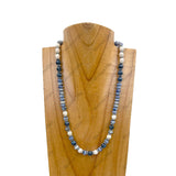 NKZ240414-14              19 inches blue roundel jasper and muti color stone beads Necklace