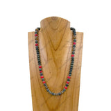 NKZ240414-17             19 inches dark green roundel jasper and red color stone beads Necklace