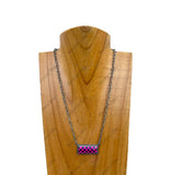 NKZ240537-01                  18 Inches silver metal chain with checker print bar Necklace
