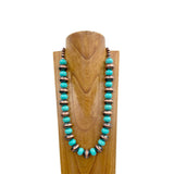 NKZ240602-02                      26 inches copper roundel Navajo pearl and blue turquoise stone beads Necklace