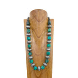 NKZ240602-03                 27 inches silver Navajo pearl and green turquoise stone beads Necklace