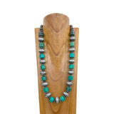 NKZ240602-03                 27 inches silver Navajo pearl and green turquoise stone beads Necklace