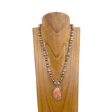 NKZ240706-06                24 inches Silver Navajo pearl and orange turquoise stone beads with large orange oval turquoise stone pendant necklace