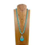 NKZ240810-01            34 inches blue turquoise stone beads with large teardrop turquoise pendant Necklace